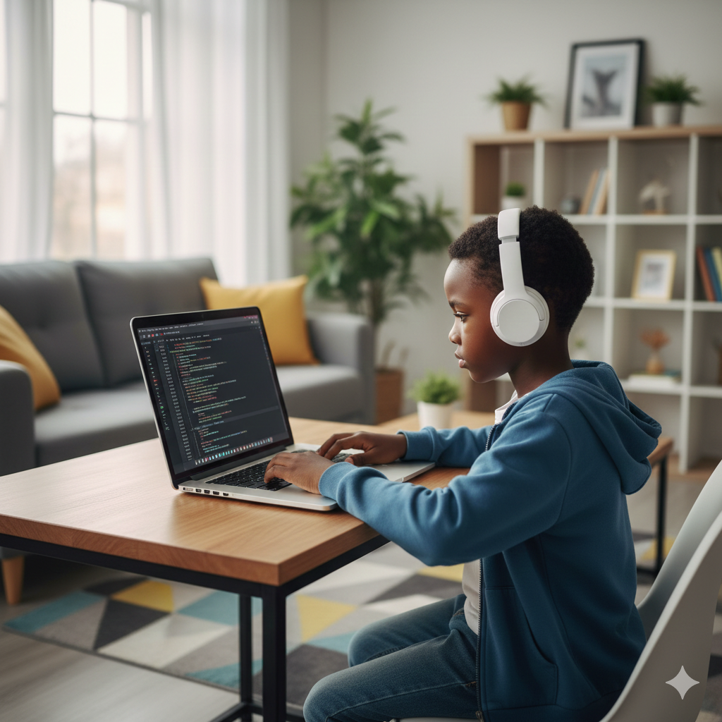 image of a boy coding